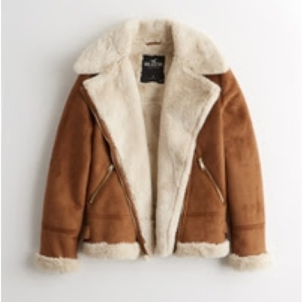 Hollister Brown Teddy Jacket with Cream Accents